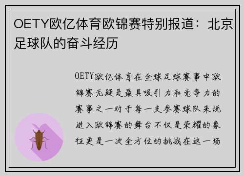 OETY欧亿体育欧锦赛特别报道：北京足球队的奋斗经历