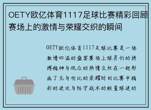 OETY欧亿体育1117足球比赛精彩回顾赛场上的激情与荣耀交织的瞬间